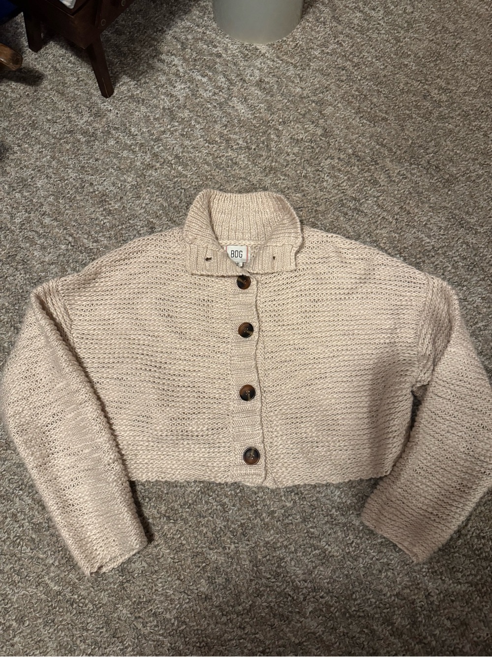 BDG Cropped Button-Front Cardigan in Light Cream
